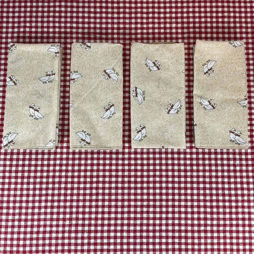80s style goose patterned cloth napkins Set of 4 HANDMADE 18